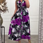 Flower print sleeveless pleated elegant dress