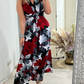 Flower print sleeveless pleated elegant dress