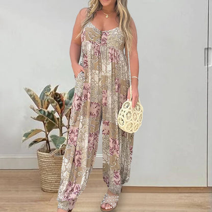 🔥HOT SALE-49%OFF🔥Patchwork Print Loose Jumpsuit