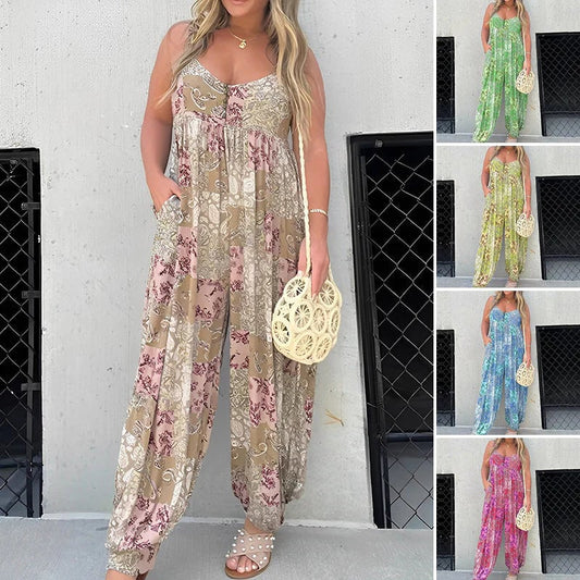 🔥HOT SALE-49%OFF🔥Patchwork Print Loose Jumpsuit